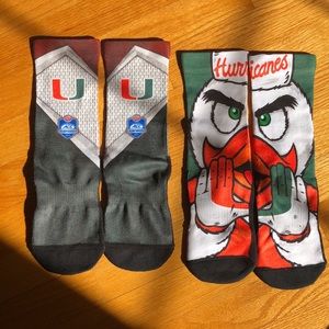 University of Miami Socks. 2 pairs size s/m